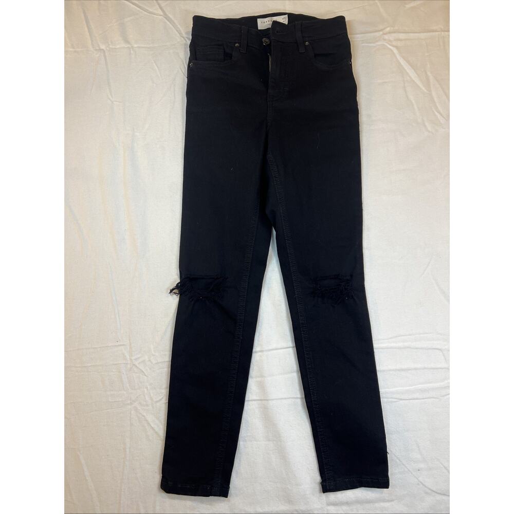 Top Shop Petite W25 L28 Black Denim Jeans Skinny Distressed